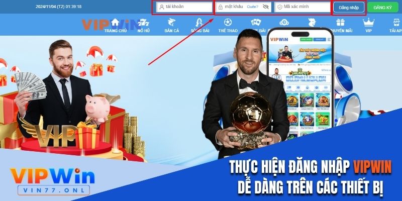 Đăng nhập Vipwin khá đơn giản, thuận tiện trên các thiết bị 